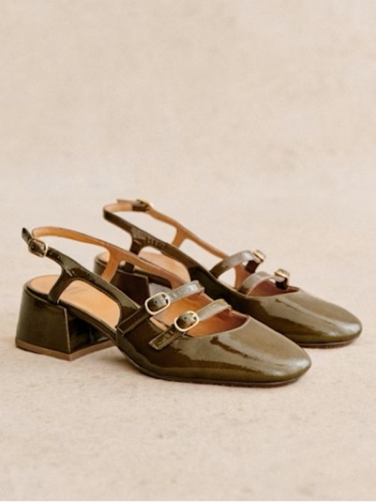 Sezane Shoes - Sézane Paula Babies in Olive Patent Leather
